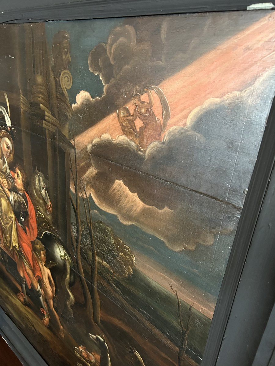 Olio su tavola Francese del 1600 Raffigurante Scena Mitologica-photo-4