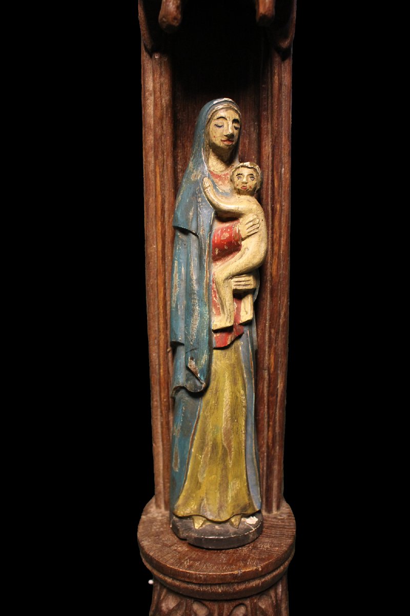 Scultura Madonna in legno del 1600 con Tabernacolo-photo-3