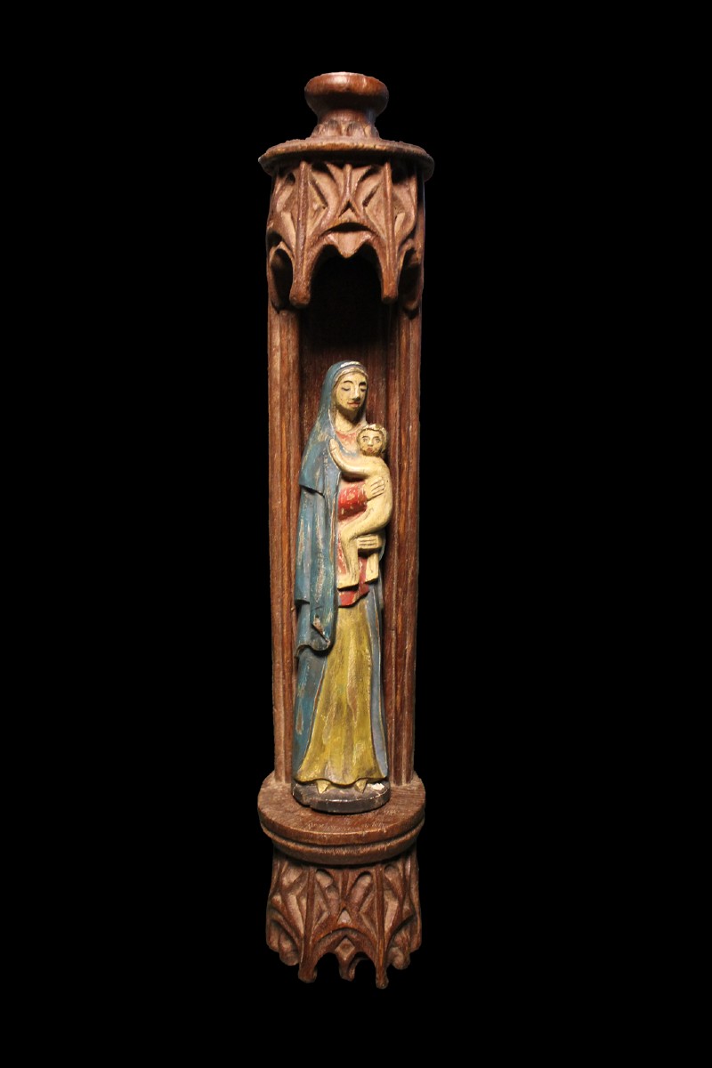 Scultura Madonna in legno del 1600 con Tabernacolo