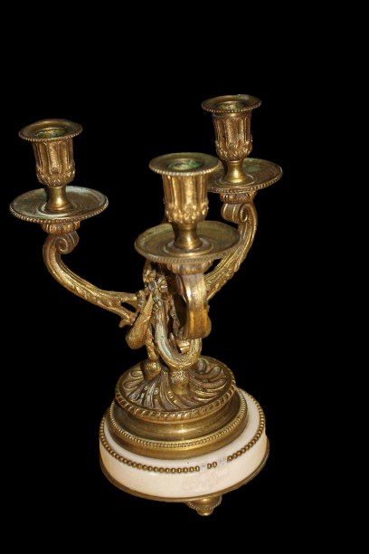 Trittico Francese di metà 1800 Orologio in marmo con Candelieri in bronzo-photo-4