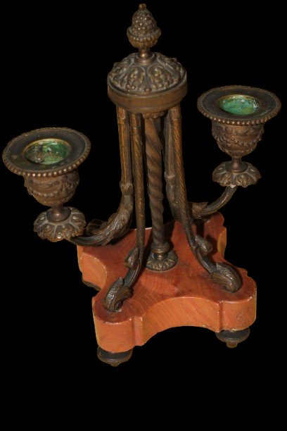 Trittico Orologio e Candelieri in Porfido Rosso XIX fine XX inizio-photo-4