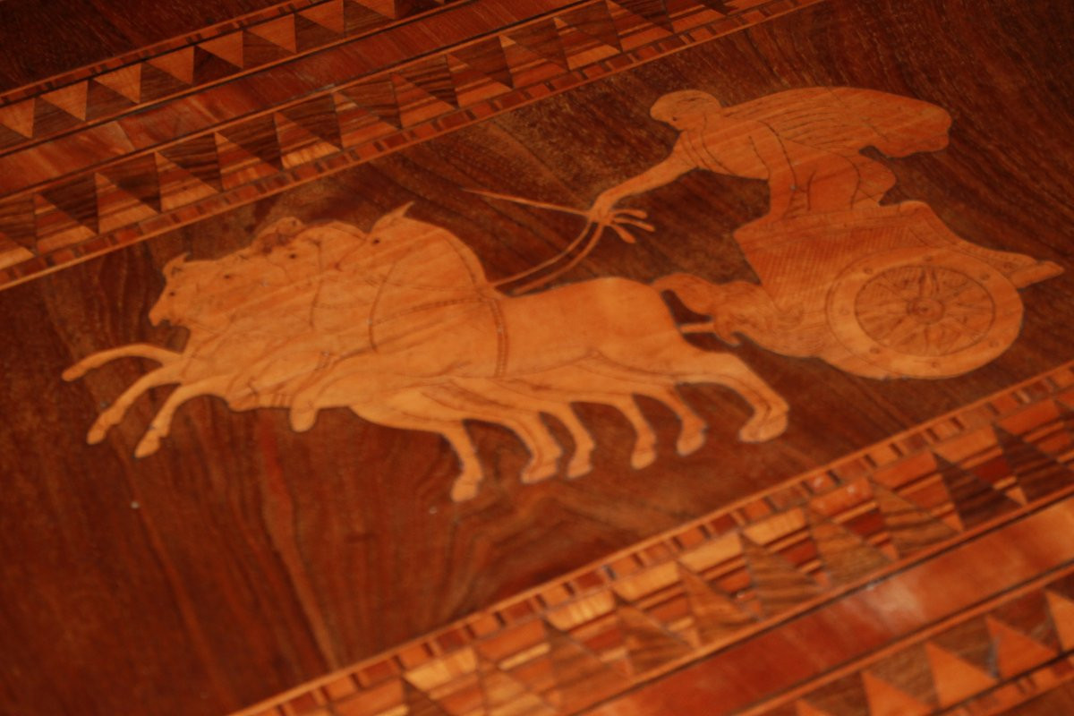 Tavolino Sorrentino Rettangolare con Intarsio Centrale raffigurante una biga-photo-2