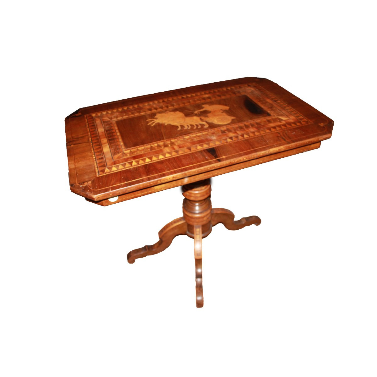 Tavolino Sorrentino Rettangolare con Intarsio Centrale raffigurante una biga