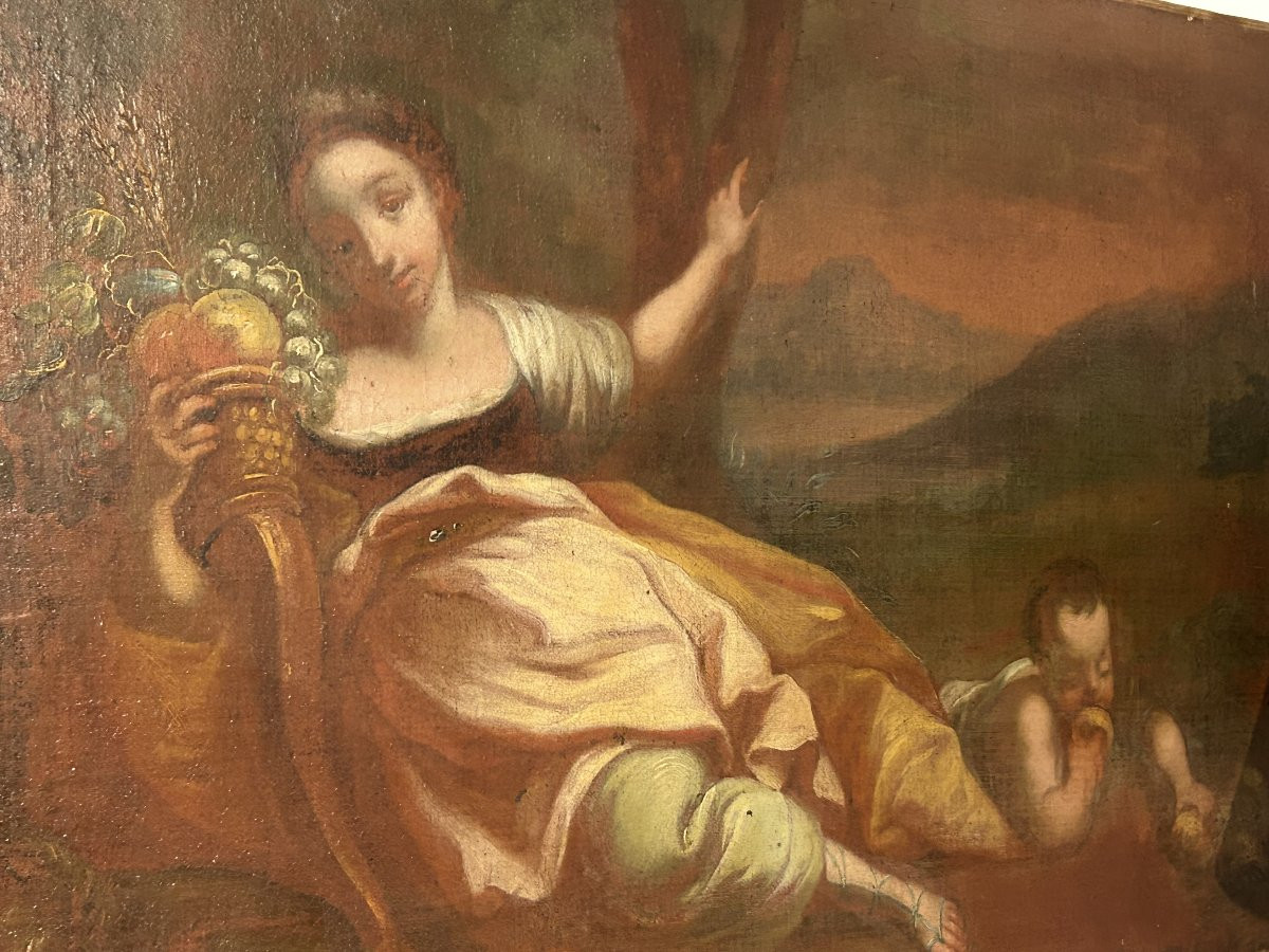 Coppia di Oli su tela Raffiguranti Allegorie XVIII secolo-photo-3