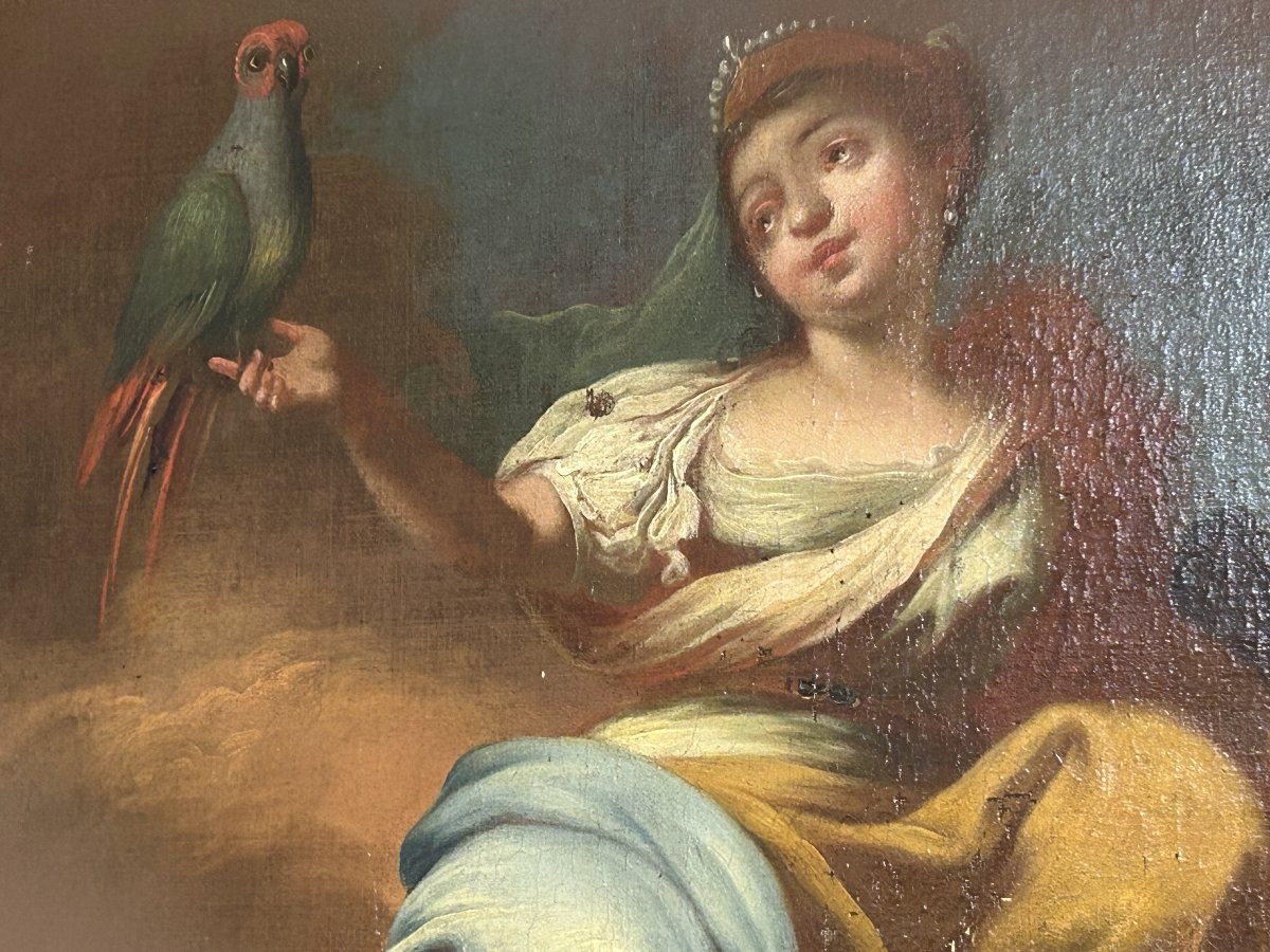 Coppia di Oli su tela Raffiguranti Allegorie XVIII secolo-photo-5