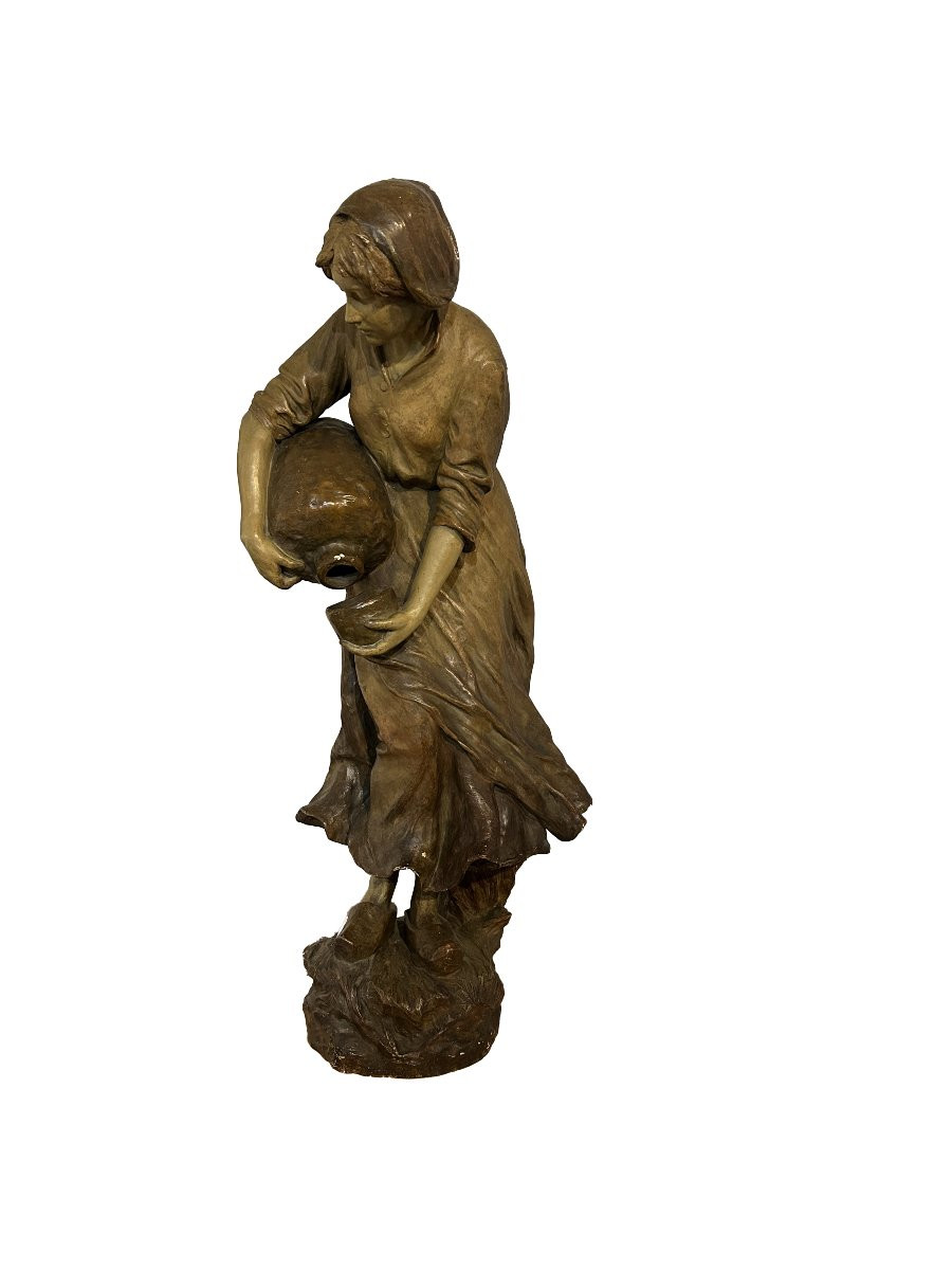 Bellissima Scultura Francese del 1800 Raffigurante Giovane Fanciulla-photo-2