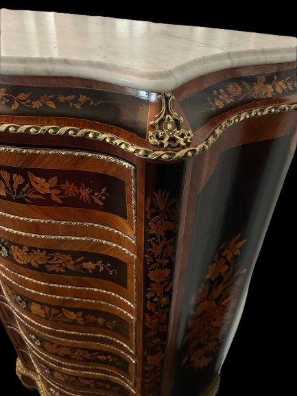 Settimino Francese Stile Napoleone III del 1800 Riccamente Intarsiato-photo-2