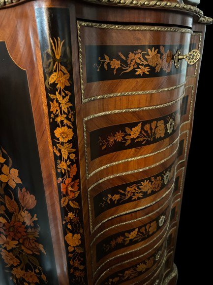 Settimino Francese Stile Napoleone III del 1800 Riccamente Intarsiato-photo-3