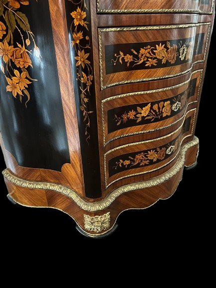 Settimino Francese Stile Napoleone III del 1800 Riccamente Intarsiato-photo-4