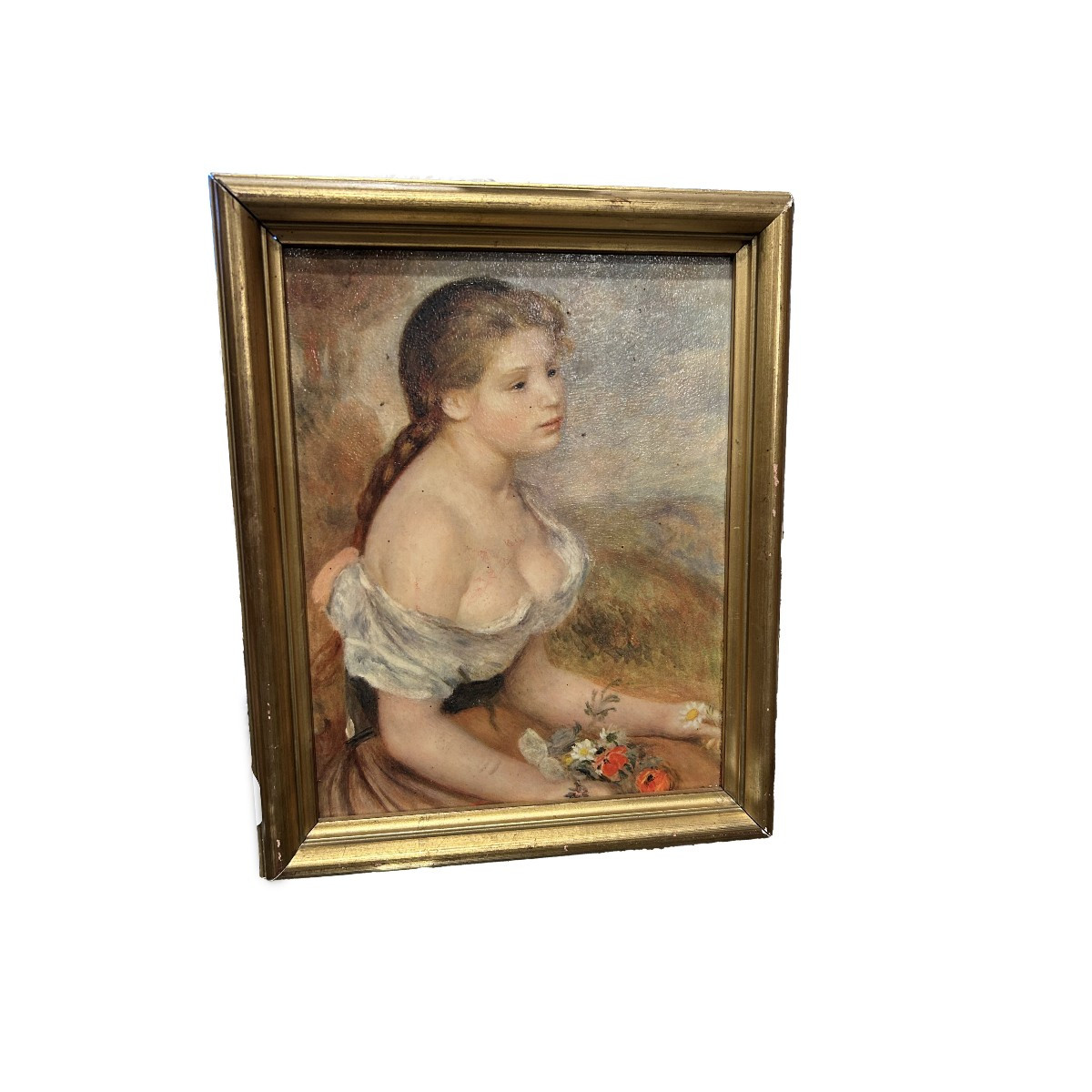 Piccolo Dipinto Francese di inizio 1900 Raffigurante Fanciulla