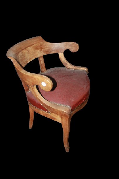 Poltrona a Pozzetto da Scrivania Stile Impero in Massello di noce e seduta in pelle-photo-2