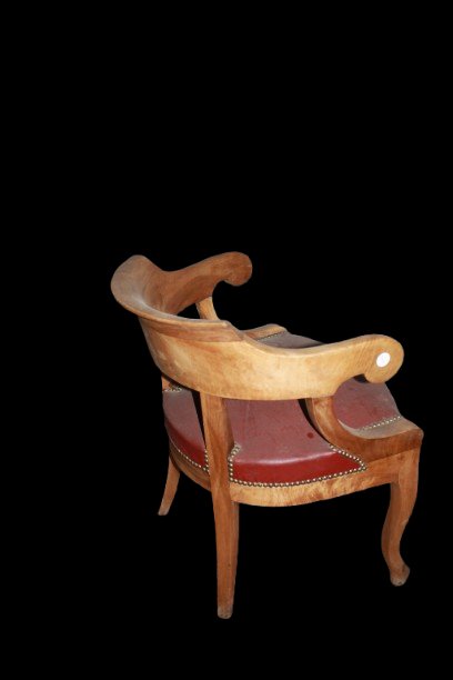 Poltrona a Pozzetto da Scrivania Stile Impero in Massello di noce e seduta in pelle-photo-3