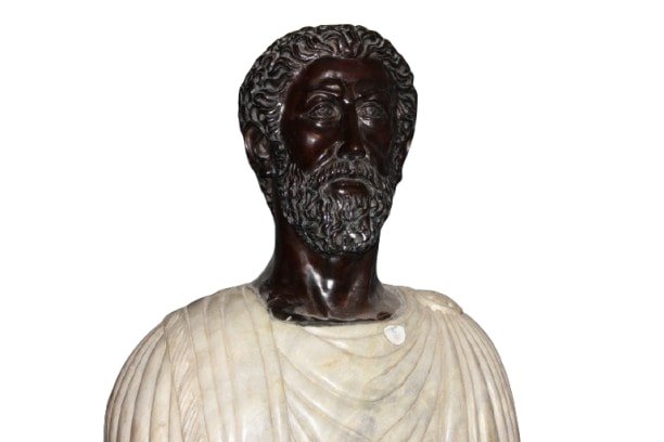 Coppia di Busti Romani del XX secolo Italiani in Marmo e Bronzo-photo-3