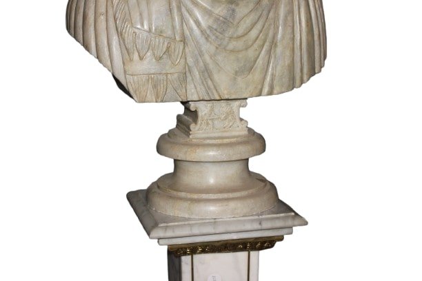 Coppia di Busti Romani del XX secolo Italiani in Marmo e Bronzo-photo-4