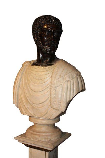 Coppia di Busti Romani del XX secolo Italiani in Marmo e Bronzo-photo-2