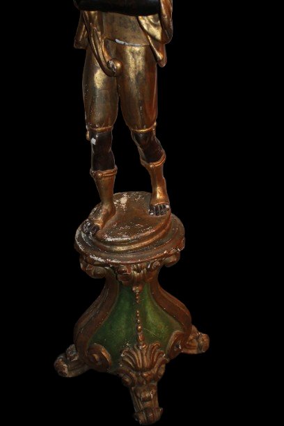 Coppia di Mori Veneziani Porta Vaso in Legno Intagliato e Dorato – XX Secolo-photo-5