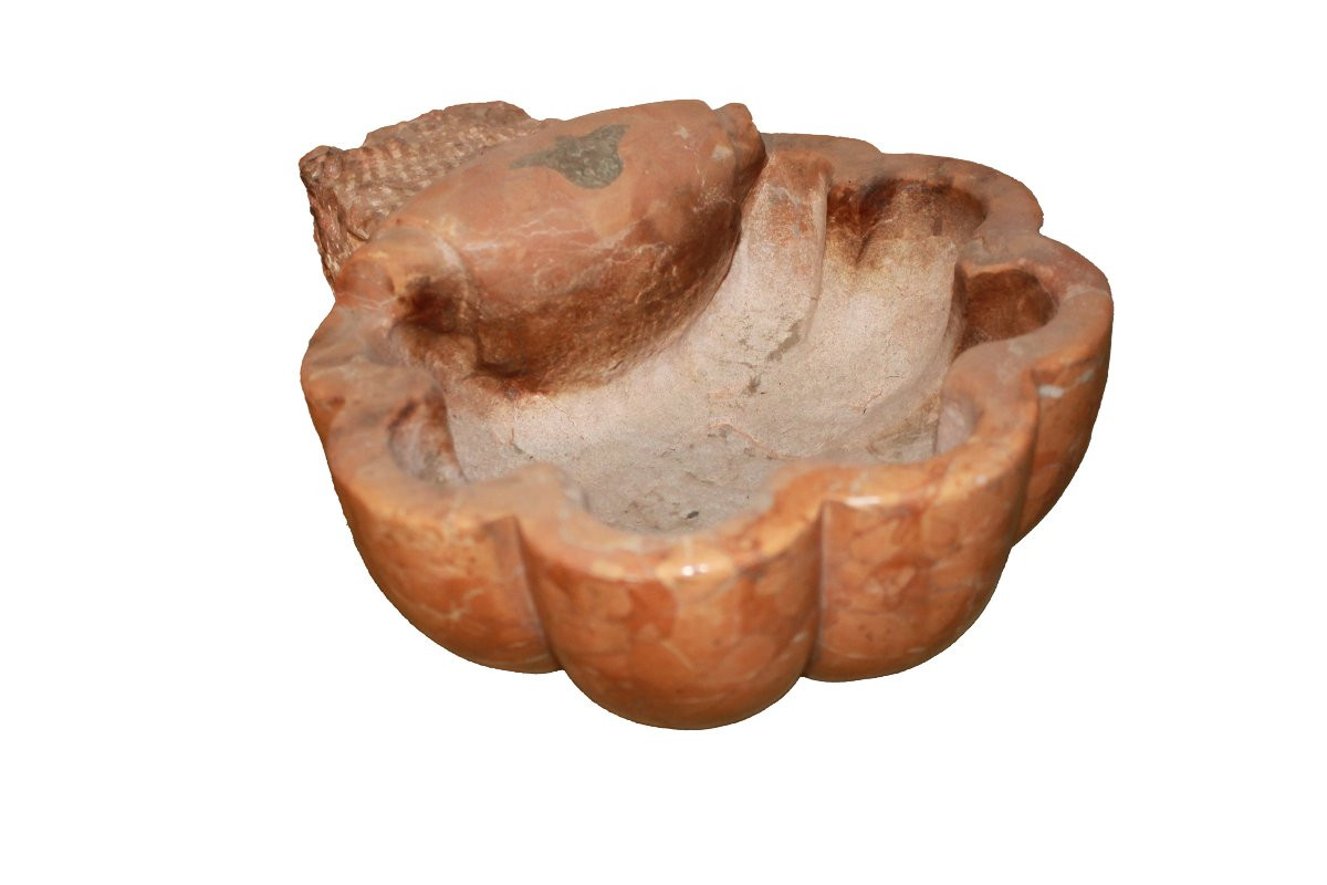 Piccola Acquasantiera del 1800 in Marmo Rosso Verona-photo-2