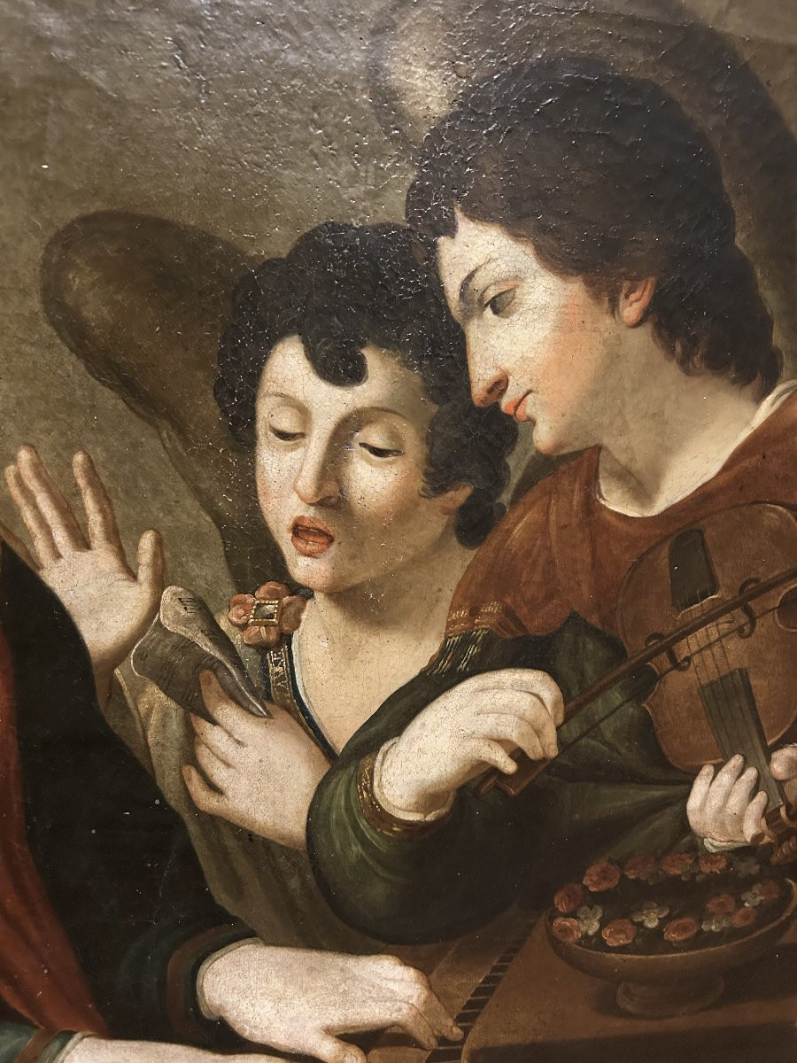 Olio su tela del XVII secolo raffigurante Santa Cecilia, patrona della musica-photo-4