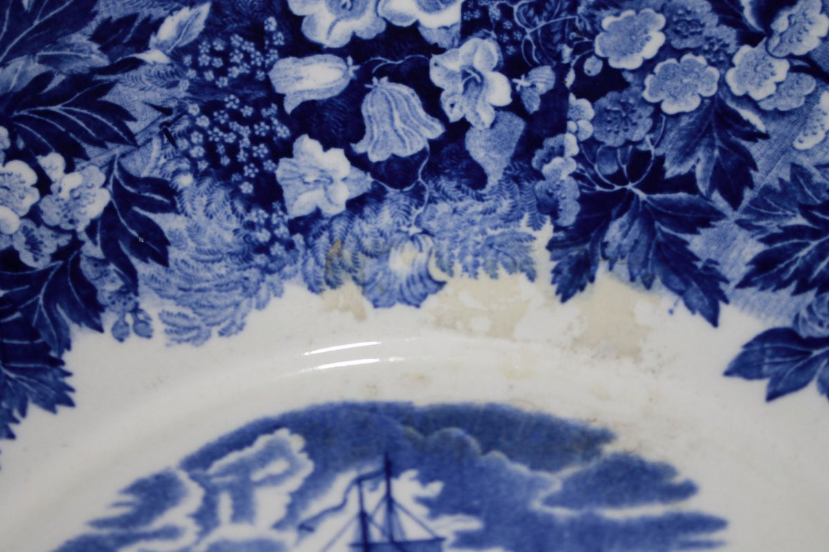 Piatto inglese In Porcellana Bianca e Blu raffigurante Ferrara-photo-3
