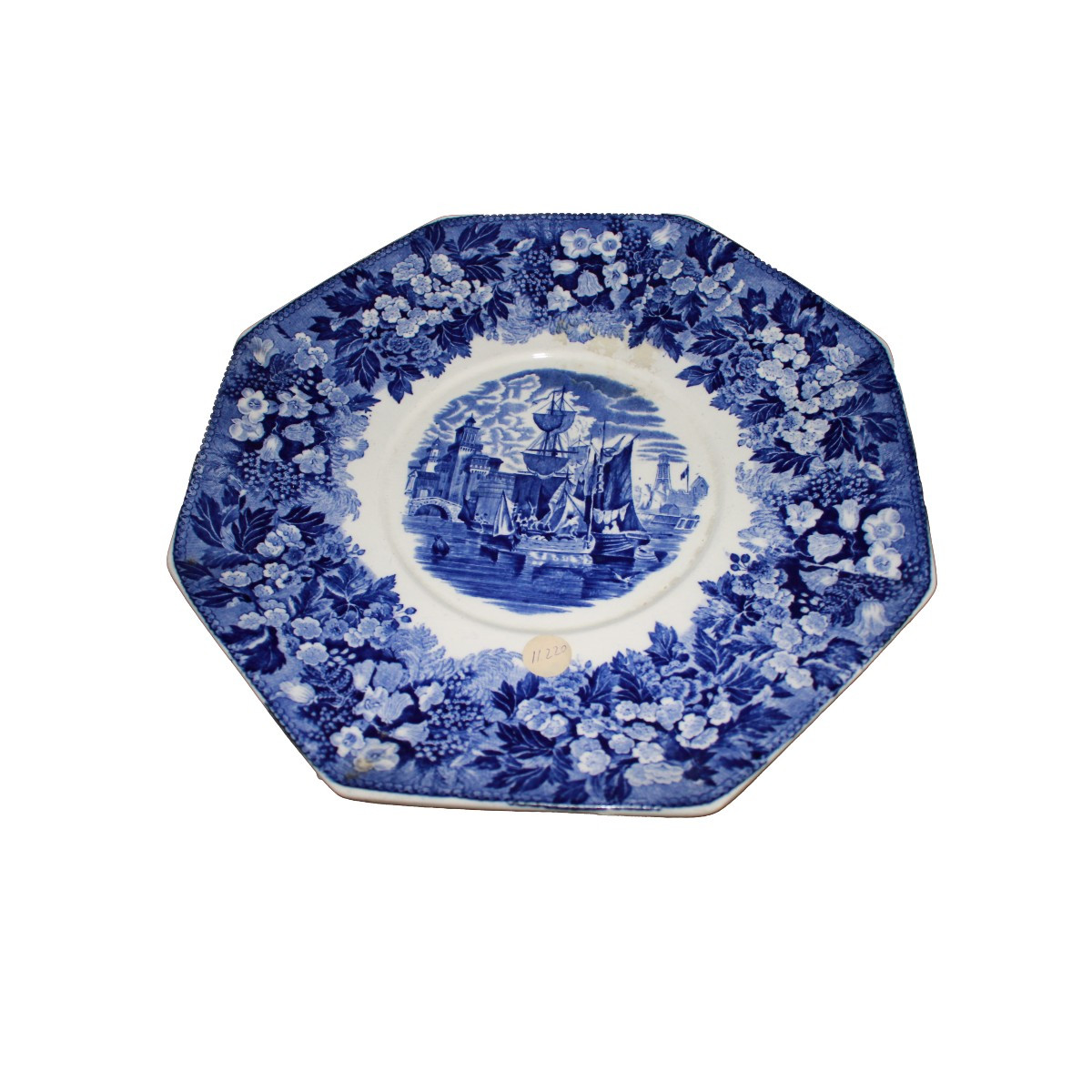 Piatto inglese In Porcellana Bianca e Blu raffigurante Ferrara