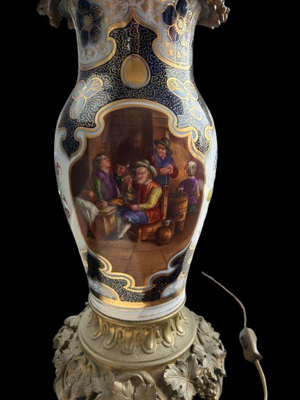 Coppia di Lampade Francesi del 1800 in Porcellana decorata-photo-3