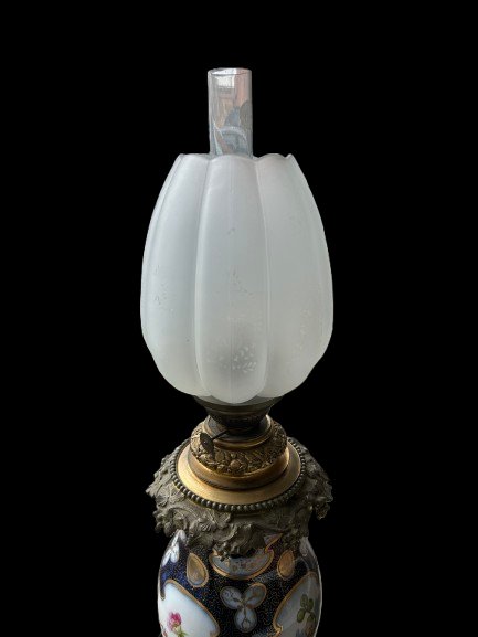 Coppia di Lampade Francesi del 1800 in Porcellana decorata-photo-1