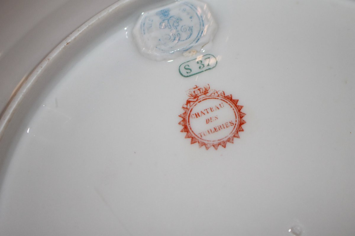 5 Piatti francese in porcellana blu cobalto Sevres – Scena galante con decori dorati-photo-2