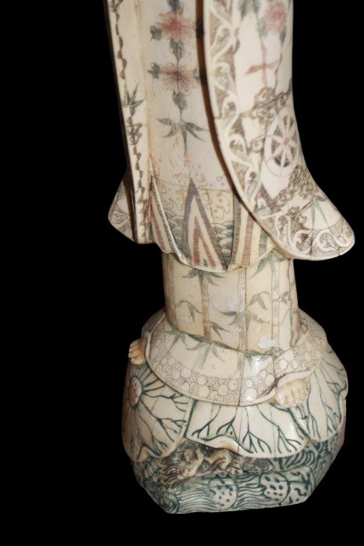 Coppia di Sculture Asiatiche in Mammut Guanyin e Guan Yu-photo-4