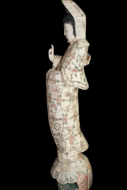 Coppia di Sculture Asiatiche in Mammut Guanyin e Guan Yu-photo-1