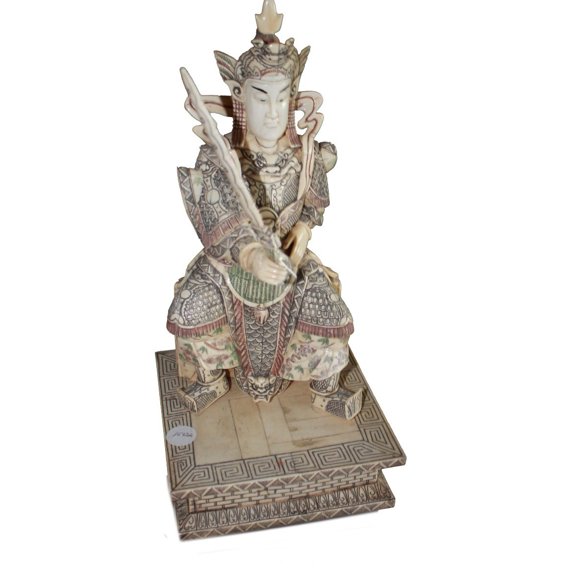 Coppia di Sculture Asiatiche in Mammut Guanyin e Guan Yu-photo-3