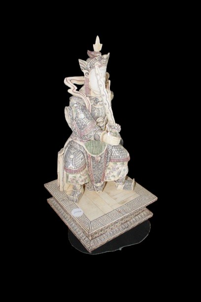 Coppia di Sculture Asiatiche in Mammut Guanyin e Guan Yu-photo-5