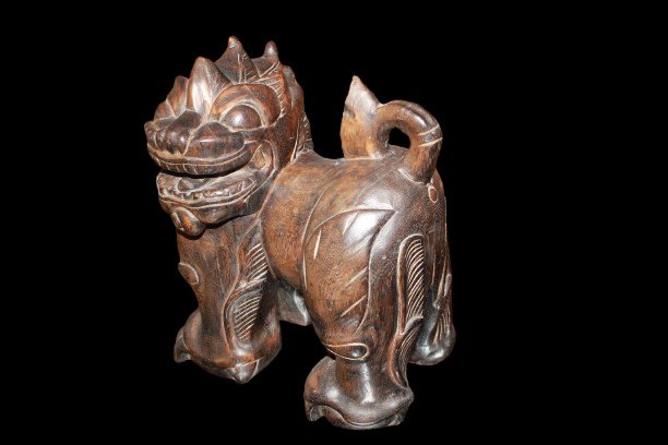 Leone Guardiano Cinese Leone di Fo (o cane di Fo) in Legno XX secolo-photo-2