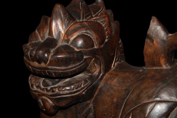 Leone Guardiano Cinese Leone di Fo (o cane di Fo) in Legno XX secolo-photo-3