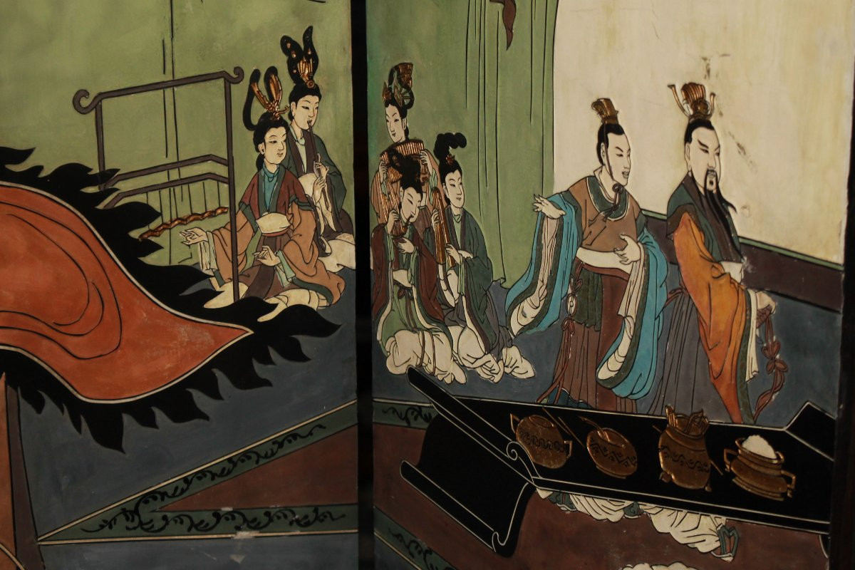 Elegante paravento cinese di inizio XX secolo Riccamente decorato-photo-1