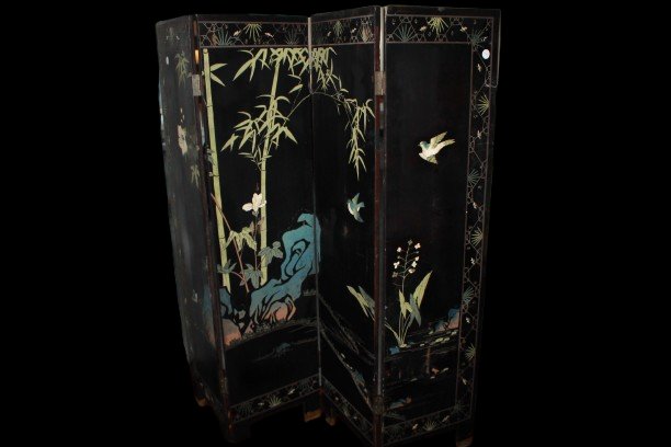 Elegante paravento cinese di inizio XX secolo Riccamente decorato-photo-3