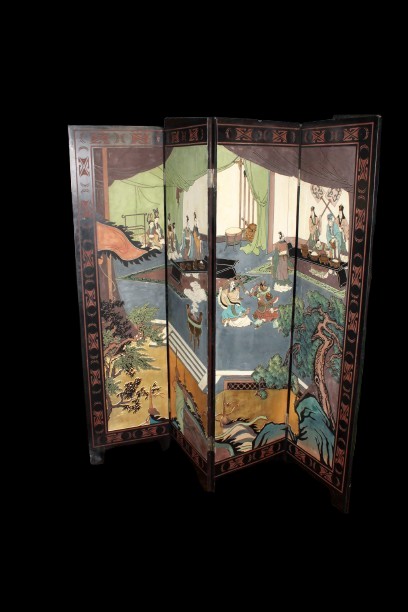 Elegante paravento cinese di inizio XX secolo Riccamente decorato