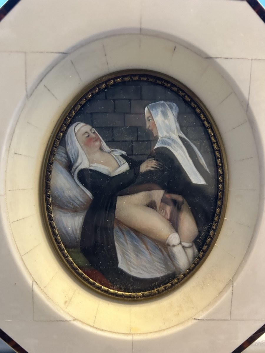 Dipinto su Miniatura raffigurante Scena Erotica XIX secolo-photo-2