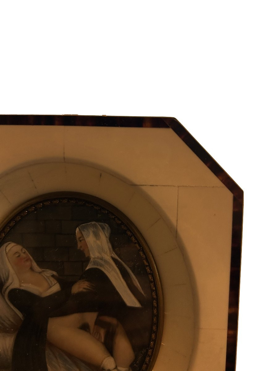 Dipinto su Miniatura raffigurante Scena Erotica XIX secolo-photo-3