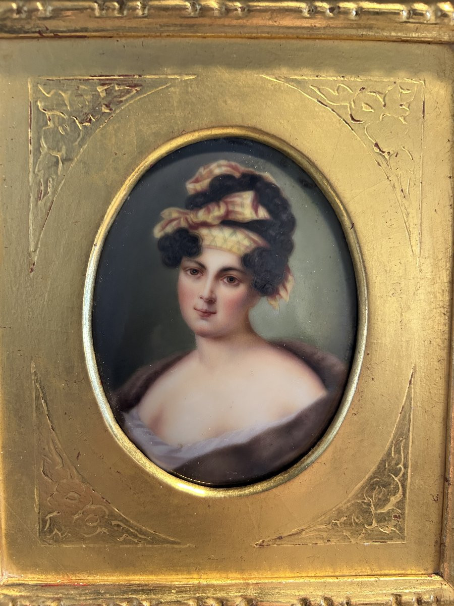 Dipinto su Miniatura Dama XIX secolo con Cornice Dorata | Arte Antica-photo-2
