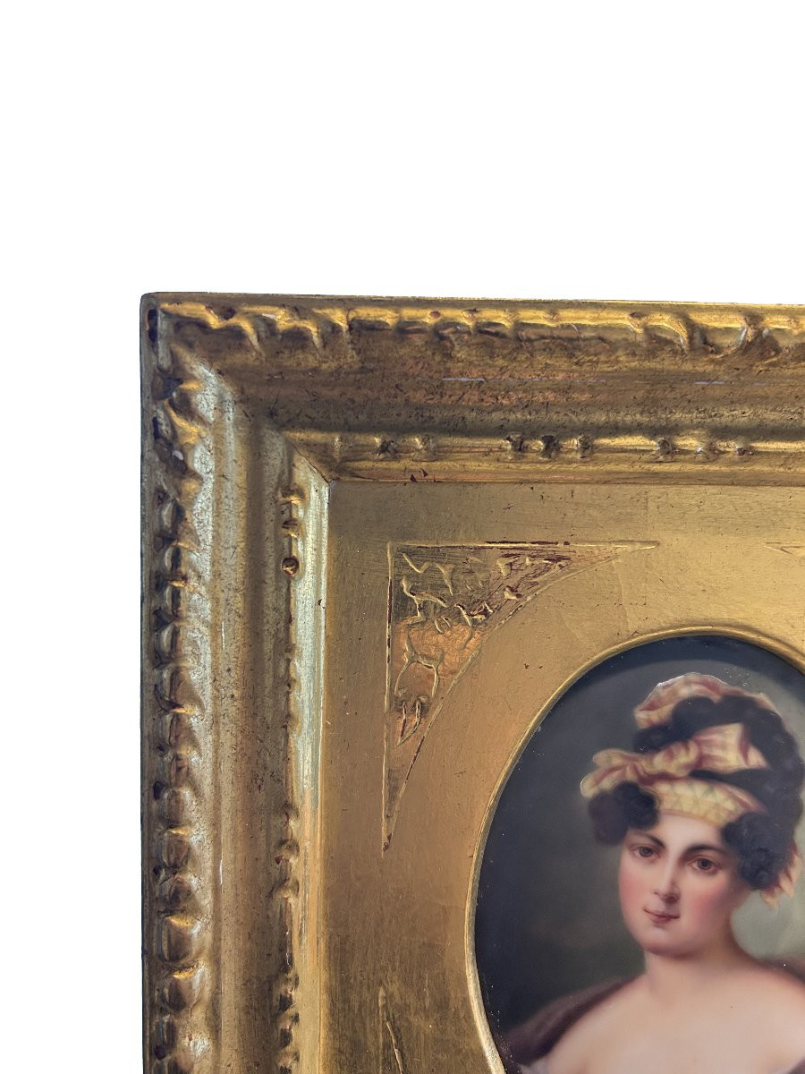 Dipinto su Miniatura Dama XIX secolo con Cornice Dorata | Arte Antica-photo-3