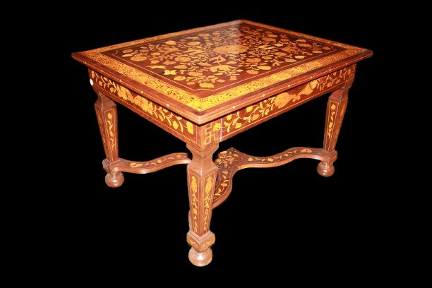 Tavolo Olandese del 1700 In Palissandro riccamente Intarsiato-photo-4