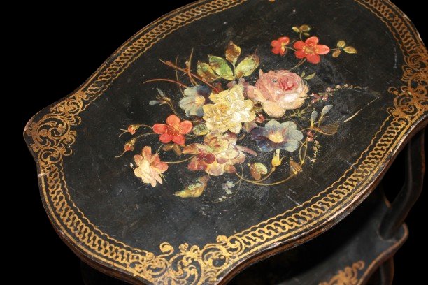 Tavolino Etagere a piu Piani stile Napoleone III Dipinto a motivo Floreale-photo-2