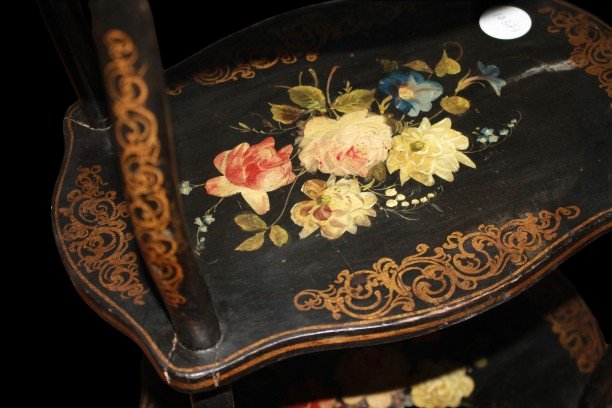 Tavolino Etagere a piu Piani stile Napoleone III Dipinto a motivo Floreale-photo-3