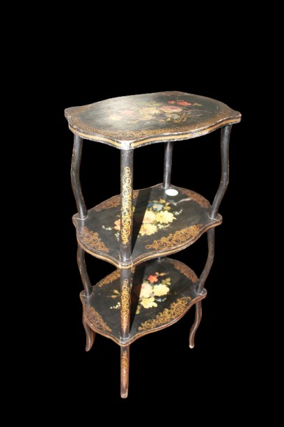 Tavolino Etagere a piu Piani stile Napoleone III Dipinto a motivo Floreale-photo-1