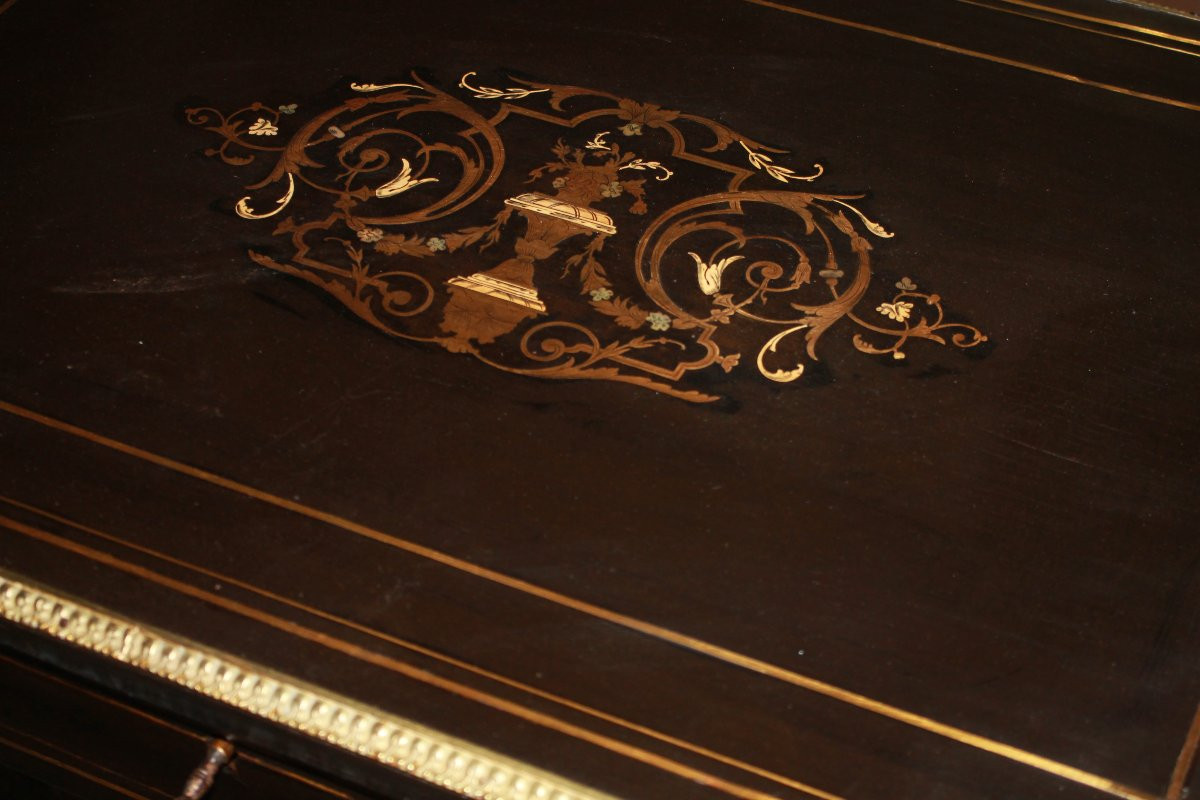 Tavolino con Alette stile Boulle in intarsio in Ottone XIX secolo-photo-2