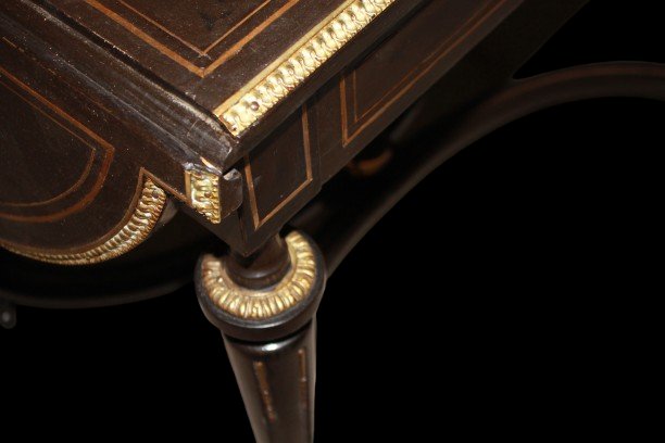 Tavolino con Alette stile Boulle in intarsio in Ottone XIX secolo-photo-3