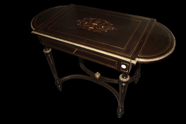 Tavolino con Alette stile Boulle in intarsio in Ottone XIX secolo-photo-4