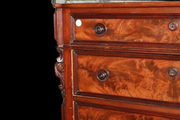 Settimanale Francese Stile Luigi Filippo in Mogano con Piano in Marmo XIX secolo-photo-2