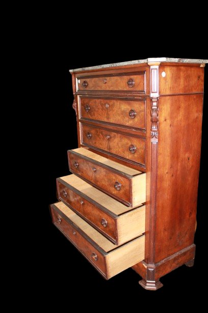 Settimanale Francese Stile Luigi Filippo in Mogano con Piano in Marmo XIX secolo-photo-4