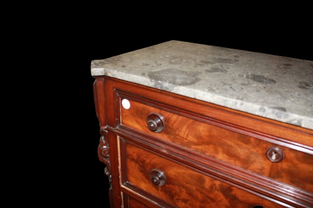 Settimanale Francese Stile Luigi Filippo in Mogano con Piano in Marmo XIX secolo-photo-1